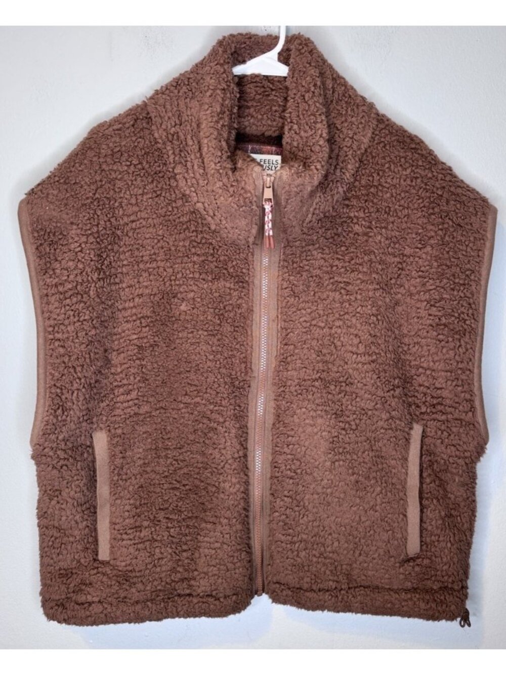 American Eagle Sherpa Vest Womens Medium Brown New Sleeveless Full Zip oversized